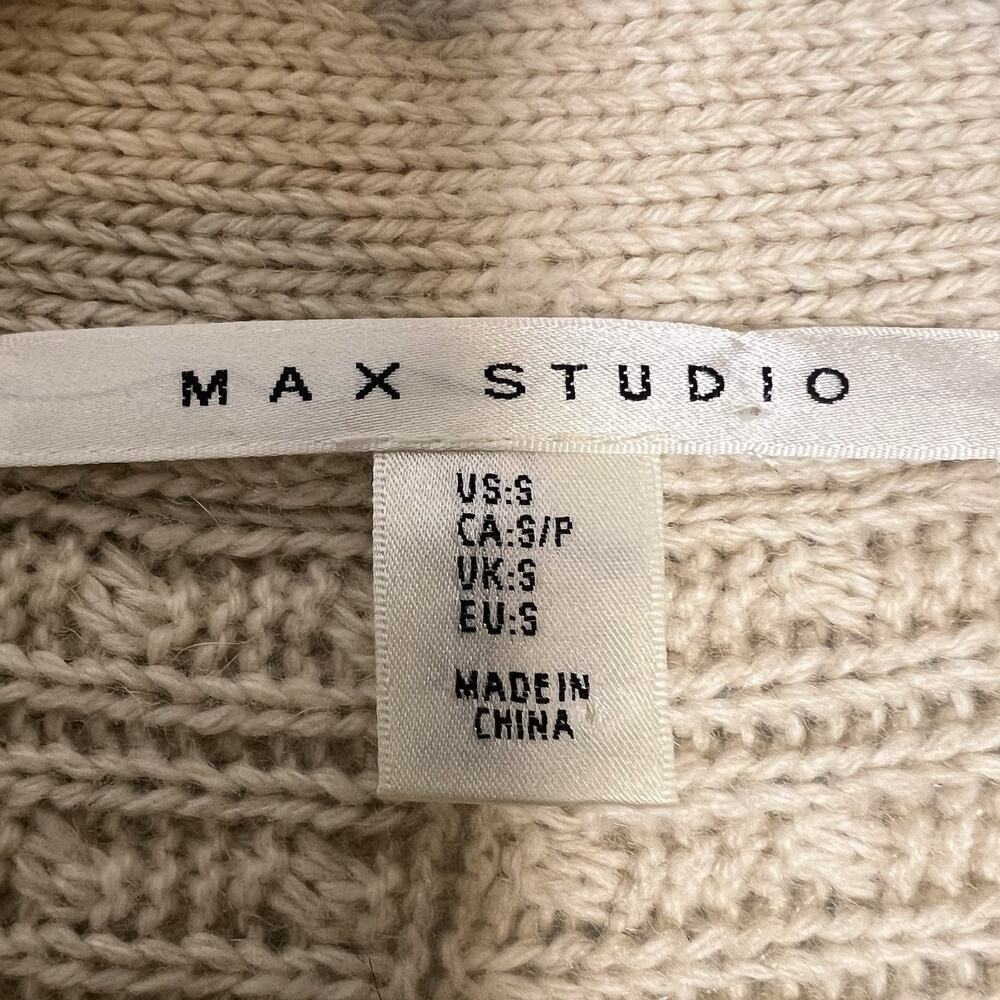 Max Studio Womens Wool Alpaca Blend Cable Knit Open Front Cardigan Beige Sz S - Picture 10 of 16